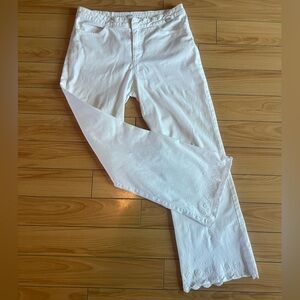 Escada Sport White Wide Legged Pants Eyelet Scalloped Embroidered Women Size 29